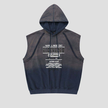 Close-up of the soft-touch fabric of the hip-hop inspired sleeveless hoodie.