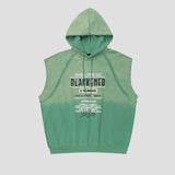 Hip-hop style sleeveless hoodie with hood, featuring streetwear appeal.