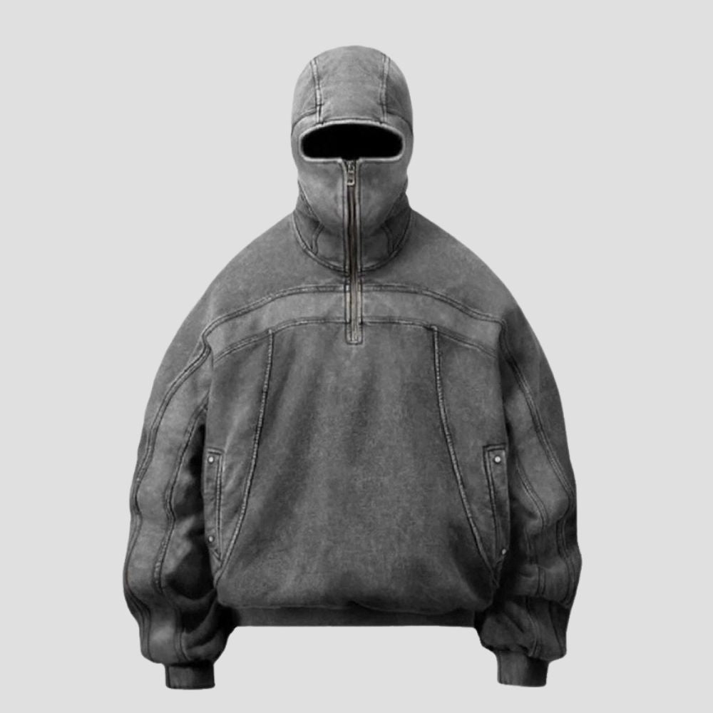 Y2K Zip-Up Hoodie with Eye-Cutout Mask Hood