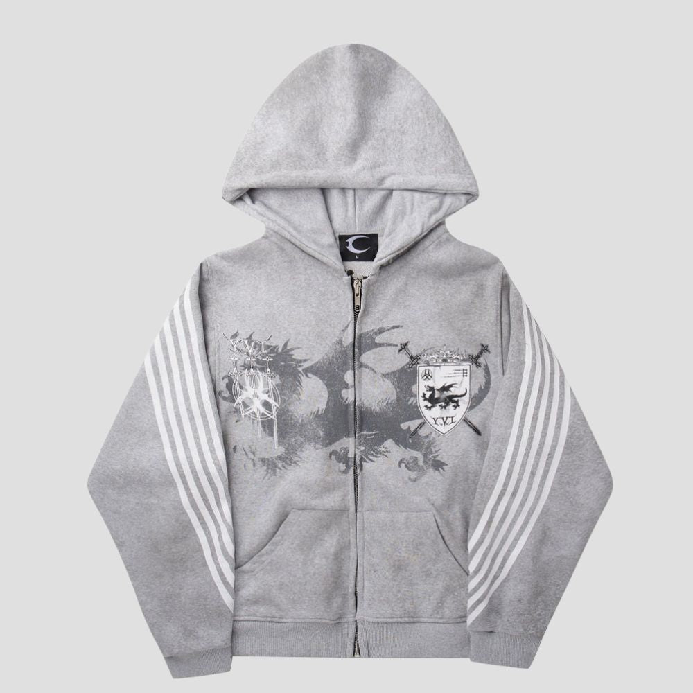 Vintage Design Three-Stripe Print Hoodie Set