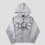 Vintage Design Three-Stripe Print Hoodie Set